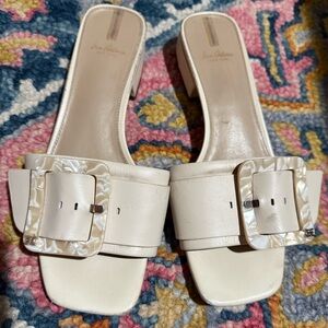 Sam Edelman Cream Mules with Modern Buckle Design